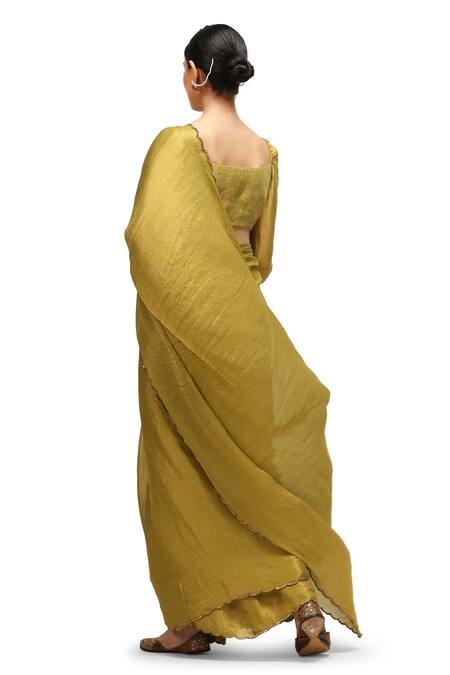 Mimamsaa Green Chiffon, Silk Sequins Ankita Embroidered Saree With Running Blouse at Aza Fashions Mimamsaa_Green Chiffon, Silk Sequins Ankita Embroidered Saree With Running Blouse _at_Aza_Fashions