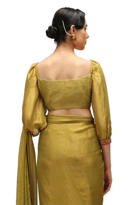 Buy Mimamsaa Green Chiffon, Silk Sequins Ankita Embroidered Saree With Running Blouse Buy_Mimamsaa_Green Chiffon, Silk Sequins Ankita Embroidered Saree With Running Blouse