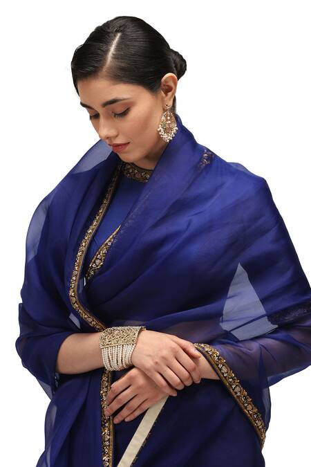 Mimamsaa Blue Organza, Silk Sequins Charulata Embroidered Saree With Running Blouse Online at Aza Fashions Mimamsaa_Blue Organza, Silk Sequins Charulata Embroidered Saree With Running Blouse _Online_at_Aza_Fashions