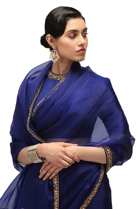 Buy Mimamsaa Blue Organza, Silk Sequins Charulata Embroidered Saree With Running Blouse Online at Aza Fashions Buy_Mimamsaa_Blue Organza, Silk Sequins Charulata Embroidered Saree With Running Blouse _Online_at_Aza_Fashions