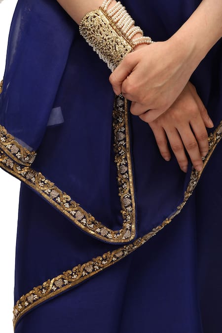Shop Mimamsaa Blue Organza, Silk Sequins Charulata Embroidered Saree With Running Blouse Online at Aza Fashions Shop_Mimamsaa_Blue Organza, Silk Sequins Charulata Embroidered Saree With Running Blouse _Online_at_Aza_Fashions