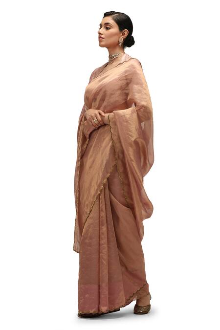 Shop_Mimamsaa_Pink Satin, Silk Sequins, Embroidery Square Neck Gargi Saree With Blouse _Online_at_Aza_Fashions