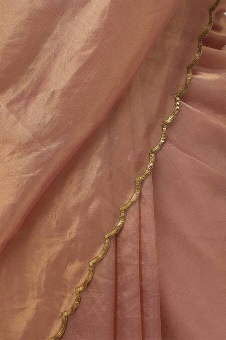 Buy_Mimamsaa_Pink Satin, Silk Sequins, Embroidery Square Neck Gargi Saree With Blouse 