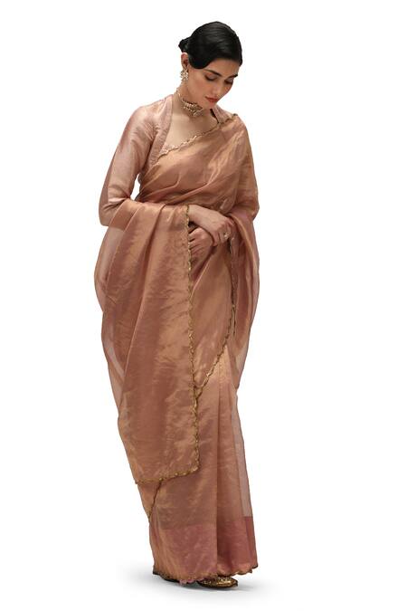Mimamsaa_Pink Satin Silk Embroidered Square Neck Gargi Border Blouse _Online_at_Aza_Fashions