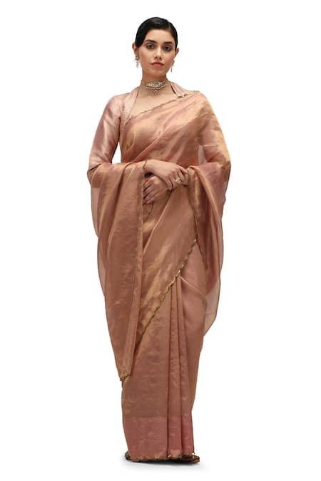 Buy_Mimamsaa_Pink Satin Silk Embroidered Square Neck Gargi Border Blouse _Online_at_Aza_Fashions