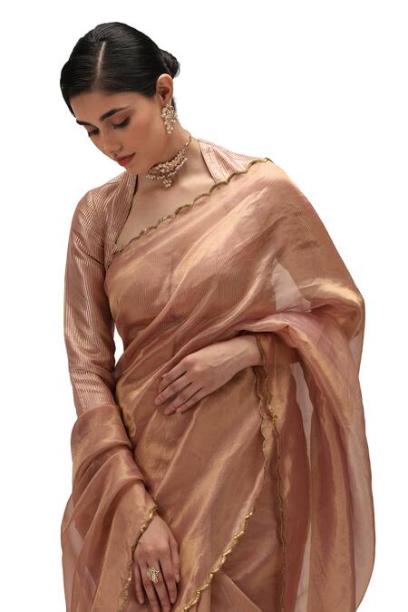 Mimamsaa_Pink Satin Silk Embroidered Square Neck Gargi Border Blouse _at_Aza_Fashions