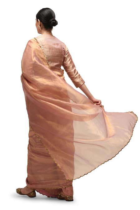 Shop Mimamsaa Pink Tissue, Silk Sequins Gargi Embroidered Saree With Running Blouse at Aza Fashions Shop_Mimamsaa_Pink Tissue, Silk Sequins Gargi Embroidered Saree With Running Blouse _at_Aza_Fashions