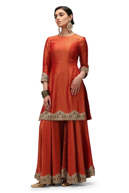 Mimamsaa Red Maheshwari, Tissue, Muslin Embroidery, Sequins Hamsika Kurta Sharara Set Online at Aza Fashions Mimamsaa_Red Maheshwari, Tissue, Muslin Embroidery, Sequins Hamsika Kurta Sharara Set _Online_at_Aza_Fashions