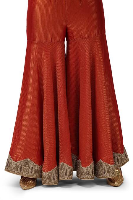 Shop Mimamsaa Red Maheshwari, Tissue, Muslin Embroidery, Sequins Hamsika Kurta Sharara Set Online at Aza Fashions Shop_Mimamsaa_Red Maheshwari, Tissue, Muslin Embroidery, Sequins Hamsika Kurta Sharara Set _Online_at_Aza_Fashions