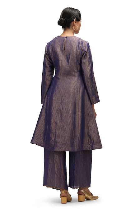 Shop Mimamsaa Blue Maheshwari, Organza Sequins Round Harini A-line Embroidered Kurta Pant Set at Aza Fashions Shop_Mimamsaa_Blue Maheshwari, Organza Sequins Round Harini A-line Embroidered Kurta Pant Set _at_Aza_Fashions