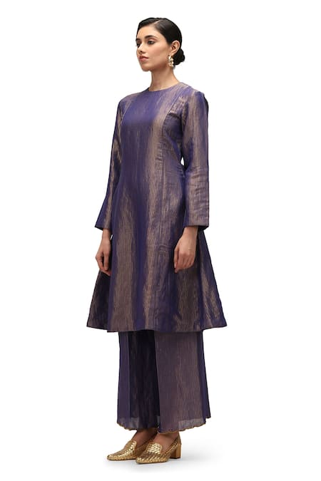 Mimamsaa Blue Maheshwari, Organza Sequins Round Harini A-line Embroidered Kurta Pant Set Online at Aza Fashions Mimamsaa_Blue Maheshwari, Organza Sequins Round Harini A-line Embroidered Kurta Pant Set _Online_at_Aza_Fashions