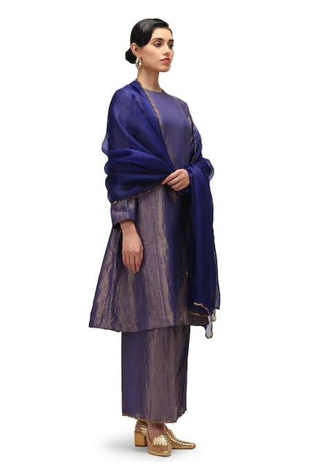 Shop Mimamsaa Blue Maheshwari, Organza Sequins Round Harini A-line Embroidered Kurta Pant Set Online at Aza Fashions Shop_Mimamsaa_Blue Maheshwari, Organza Sequins Round Harini A-line Embroidered Kurta Pant Set _Online_at_Aza_Fashions
