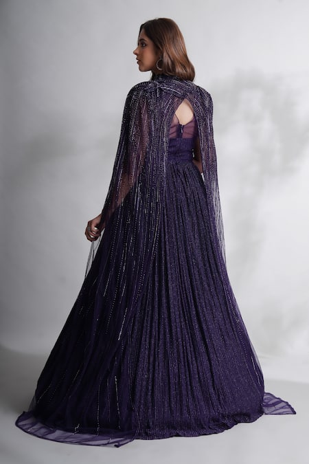 Chaashni By Maansi And Ketan Cutdana Stone Embellished Cape With Cut-Out Gown 