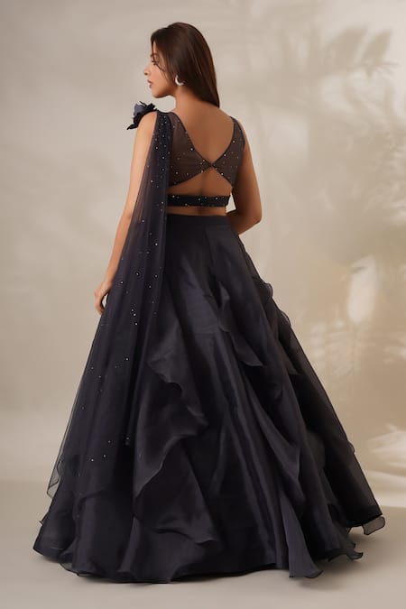 Chaashni By Maansi And Ketan Frilled Lehenga Set With Embellished Blouse 