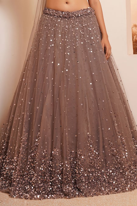 Chaashni By Maansi And Ketan Brown Net Sequins, Pearls, Stones, Cut Cutdana Embroidered Gradient Lehenga Set Online at Aza Fashions Chaashni By Maansi And Ketan_Brown Net Sequins, Pearls, Stones, Cut Cutdana Embroidered Gradient Lehenga Set_Online_at_Aza_Fashions