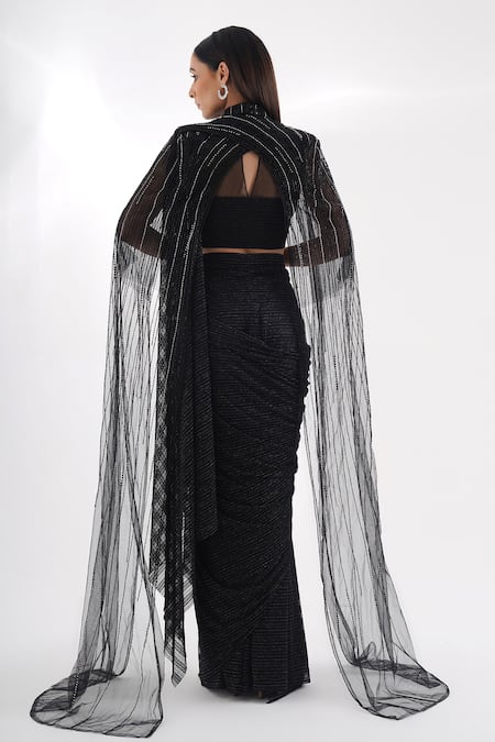 Chaashni By Maansi And Ketan Cutdana Embellished Cape Textured Pre-Draped Saree Set 