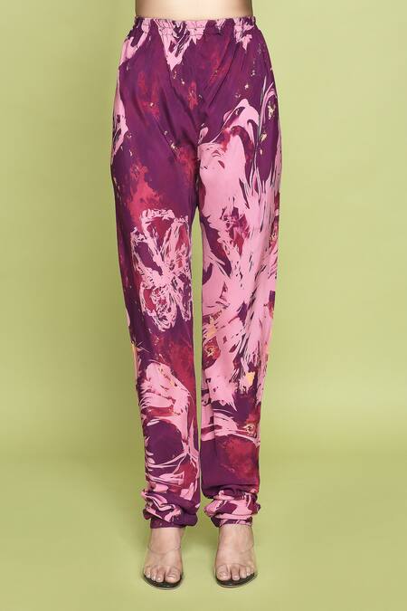 Label Shristi Chetani Magenta Crepe Beads Round Neck Roop Blossom Print Anarkali Set Online at Aza Fashions Label Shristi Chetani_Magenta Crepe Beads Round Neck Roop Blossom Print Anarkali Set _Online_at_Aza_Fashions