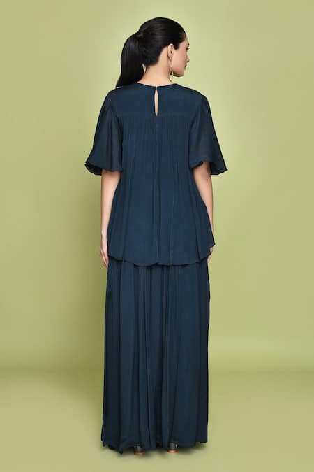 Label Shristi Chetani Gulshan Embellished Neckline Kurti Sharara Set 