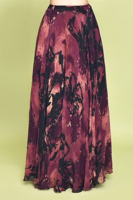 Label Shristi Chetani_Multi Color Chiffon Sequins V-neck Shubhag Musk Bloom Print Lehenga Set _Online_at_Aza_Fashions