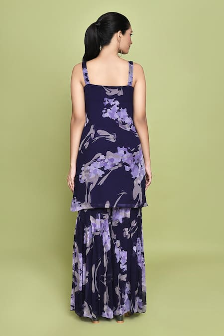 Label Shristi Chetani Begum Iris Bloom Print Kurta Sharara Set 