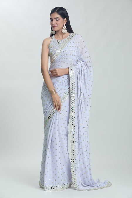 Vana Ethnics Purple Viscose Sequins, Mirrors Sheesha Bordered Saree With Embroidered Blouse Online at Aza Fashions Vana Ethnics_Purple Viscose Sequins, Mirrors Sheesha Bordered Saree With Embroidered Blouse _Online_at_Aza_Fashions