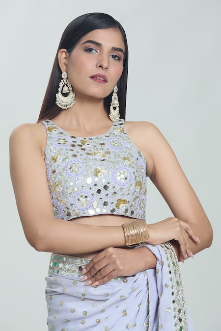 Vana Ethnics Purple Viscose Sequins, Mirrors Sheesha Bordered Saree With Embroidered Blouse at Aza Fashions Vana Ethnics_Purple Viscose Sequins, Mirrors Sheesha Bordered Saree With Embroidered Blouse _at_Aza_Fashions