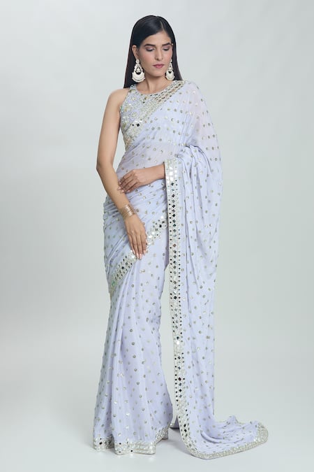 Buy Vana Ethnics Purple Viscose Sequins, Mirrors Sheesha Bordered Saree With Embroidered Blouse Buy_Vana Ethnics_Purple Viscose Sequins, Mirrors Sheesha Bordered Saree With Embroidered Blouse