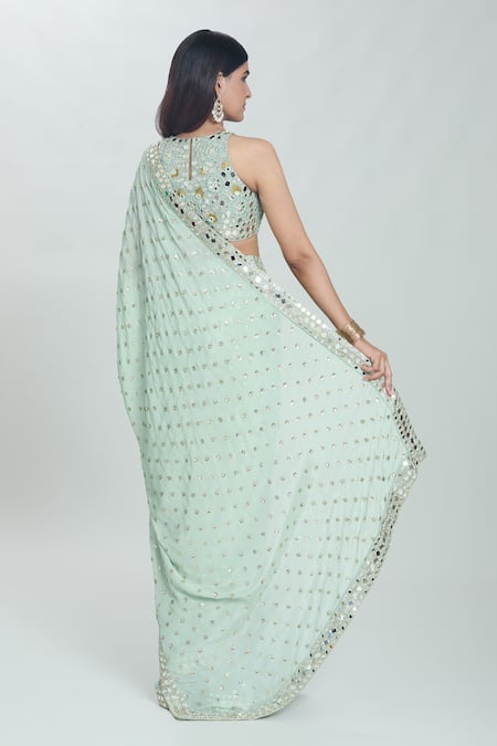 Shop Vana Ethnics Green Viscose Sequins, Mirrors Round Sheesha Work Saree With Embroidered Blouse at Aza Fashions Shop_Vana Ethnics_Green Viscose Sequins, Mirrors Round Sheesha Work Saree With Embroidered Blouse _at_Aza_Fashions