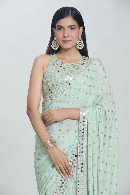 Buy Vana Ethnics Green Viscose Sequins, Mirrors Round Sheesha Work Saree With Embroidered Blouse Online at Aza Fashions Buy_Vana Ethnics_Green Viscose Sequins, Mirrors Round Sheesha Work Saree With Embroidered Blouse _Online_at_Aza_Fashions