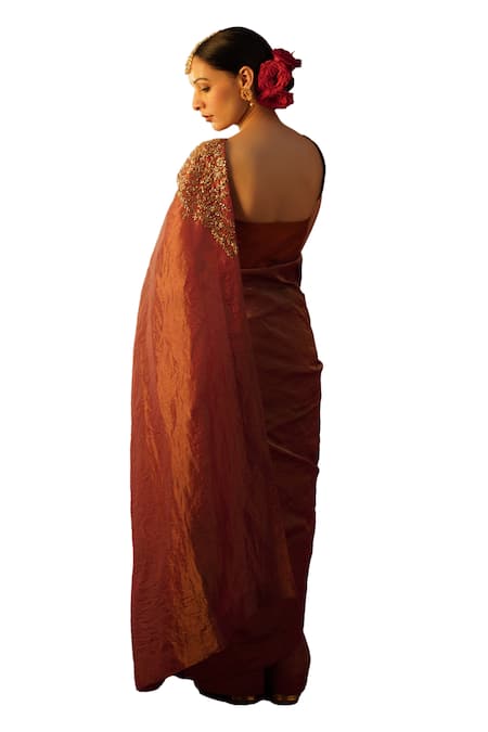 Rashi Jain_Magenta Chanderi, Tissue Embroidery Sweetheart Ruhee Hand Saree With Blouse _Online_at_Aza_Fashions