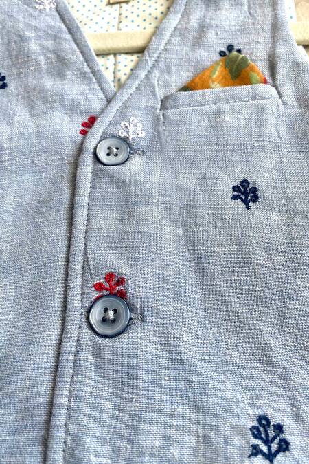 Buy_Khela_Pink Cotton Woven Striped Shirt With Bloom Motif Embroidered Waistcoat_Online_at_Aza_Fashions