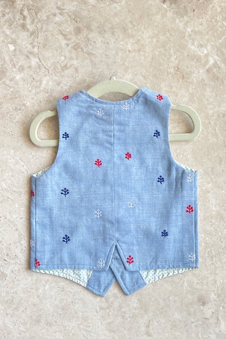 Khela_Pink Cotton Woven Striped Shirt With Bloom Motif Embroidered Waistcoat_at_Aza_Fashions