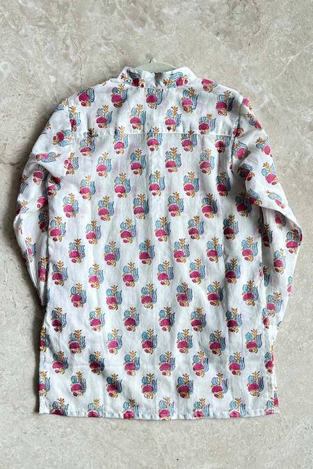 Shop Khela Pink Cotton Print Floral Handblock Kurta With Trouser at Aza Fashions Shop_Khela_Pink Cotton Print Floral Handblock Kurta With Trouser_at_Aza_Fashions