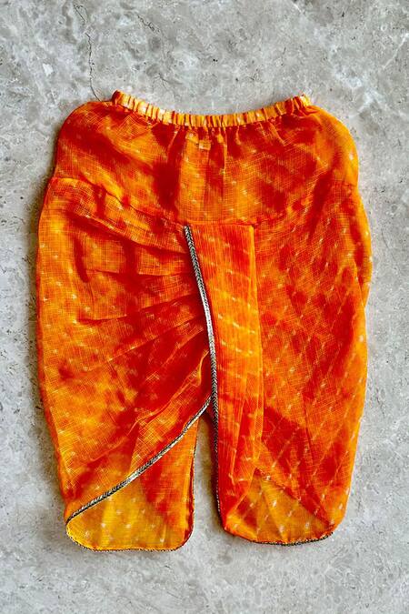 Buy_Khela_White Cotton Print Floral Handblock Marigold Kurta With Dhoti_Online_at_Aza_Fashions