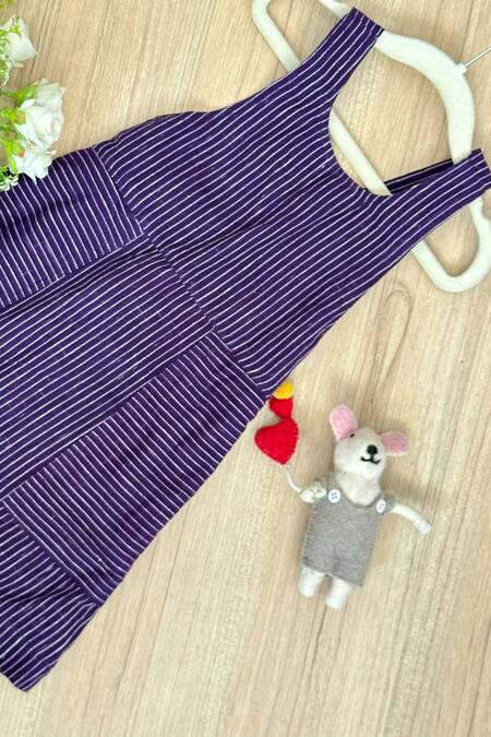 Khela_Purple Cotton Striped Woven Pinafore Dress With Hakoba Top_Online_at_Aza_Fashions