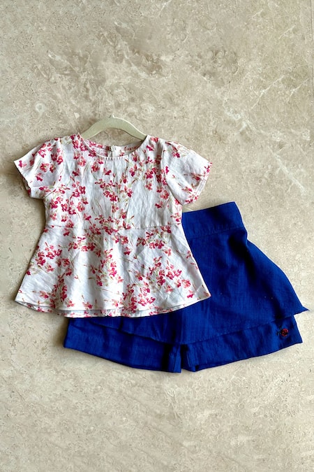 Khela Floral Print Peplum Top With Divided Skorts 