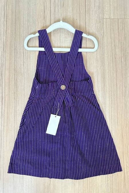 Buy_Khela_Grey Cotton Embroidery Circlet Print Shirt With Striped Woven Pinafore Dress_Online_at_Aza_Fashions