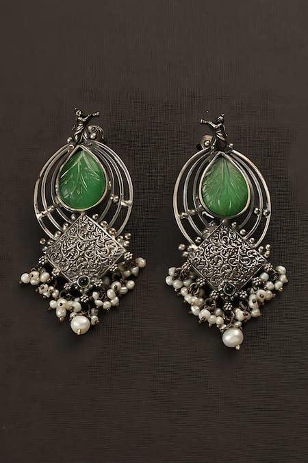 Mero Jewellery Floral Carved Temple Earrings 