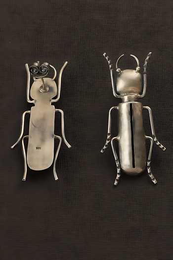 Mero Jewellery_Silver Plated Bug Carved Long Earrings _Online_at_Aza_Fashions