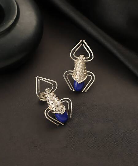 Mero Jewellery_Purple Lace Lapis Stone Embellished Earrings_Online_at_Aza_Fashions