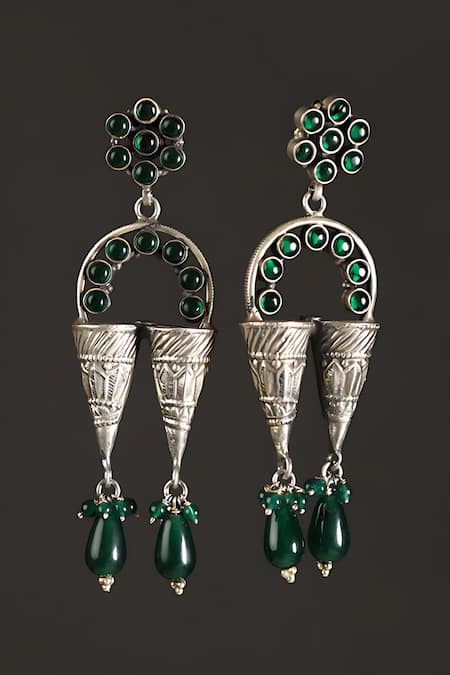 Shop Mero Jewellery Green Stones, Beads Onyx Studded Dangler Earrings at Aza Fashions Shop_Mero Jewellery_Green Stones, Beads Onyx Studded Dangler Earrings _at_Aza_Fashions