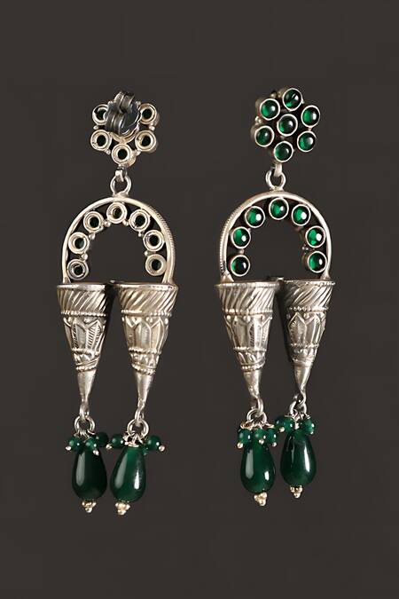 Mero Jewellery Green Stones, Beads Onyx Studded Dangler Earrings Online at Aza Fashions Mero Jewellery_Green Stones, Beads Onyx Studded Dangler Earrings _Online_at_Aza_Fashions