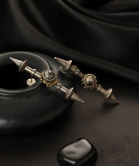 Mero Jewellery_Silver Plated Textured Detail Long Earrings_Online_at_Aza_Fashions