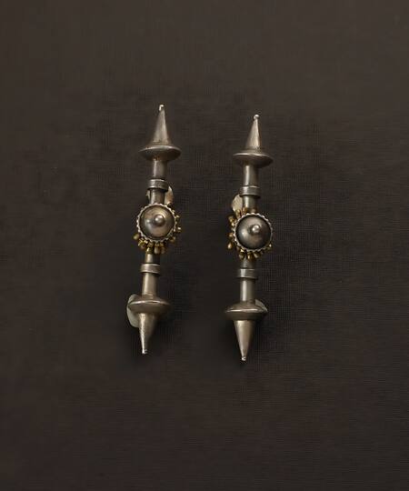 Buy_Mero Jewellery_Silver Plated Textured Detail Long Earrings_Online_at_Aza_Fashions