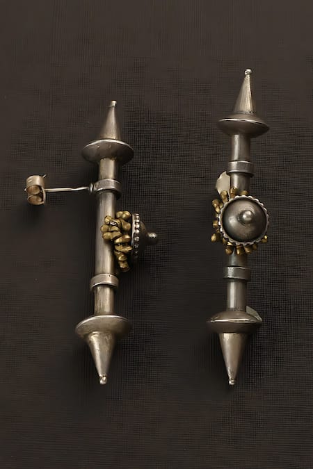 Shop_Mero Jewellery_Silver Plated Textured Detail Long Earrings_Online_at_Aza_Fashions