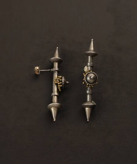 Mero Jewellery_Silver Plated Textured Detail Long Earrings_at_Aza_Fashions