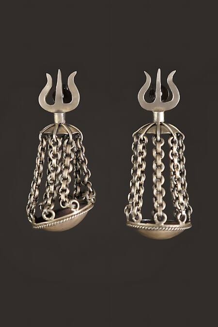 Shop_Mero Jewellery_Silver Plated Textured Detail Dangler Earrings _at_Aza_Fashions