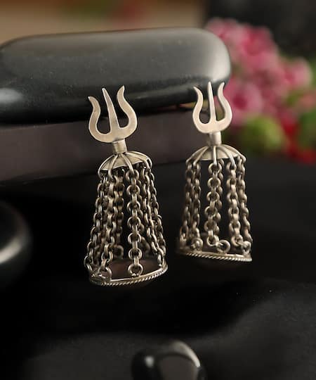 Mero Jewellery_Silver Plated Textured Detail Dangler Earrings _Online_at_Aza_Fashions