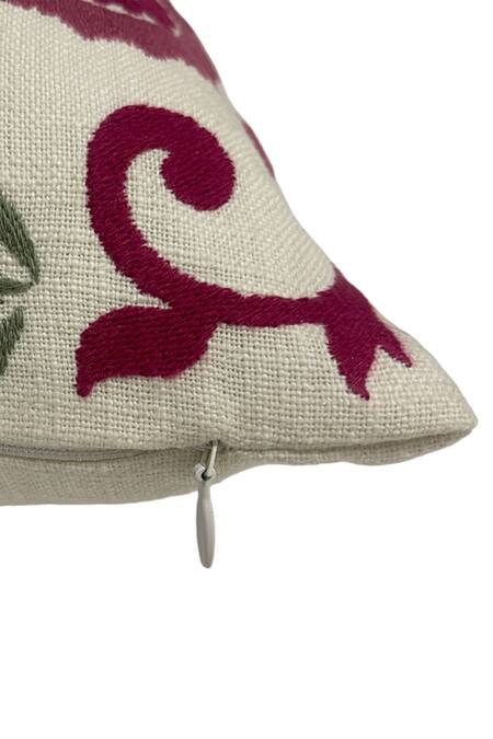 House Of Inari Off White 100% Cotton Suzani Tashkent Embroidered Cushion Cover Online at Aza Fashions House Of Inari_Off White 100% Cotton Suzani Tashkent Embroidered Cushion Cover_Online_at_Aza_Fashions