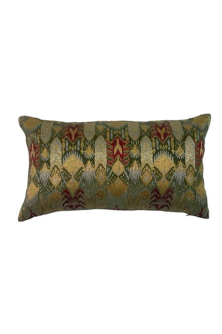 Buy_House Of Inari_Green 100% Cotton Velvet Thread Opulence Embroidered Cushion Cover_Online_at_Aza_Fashions